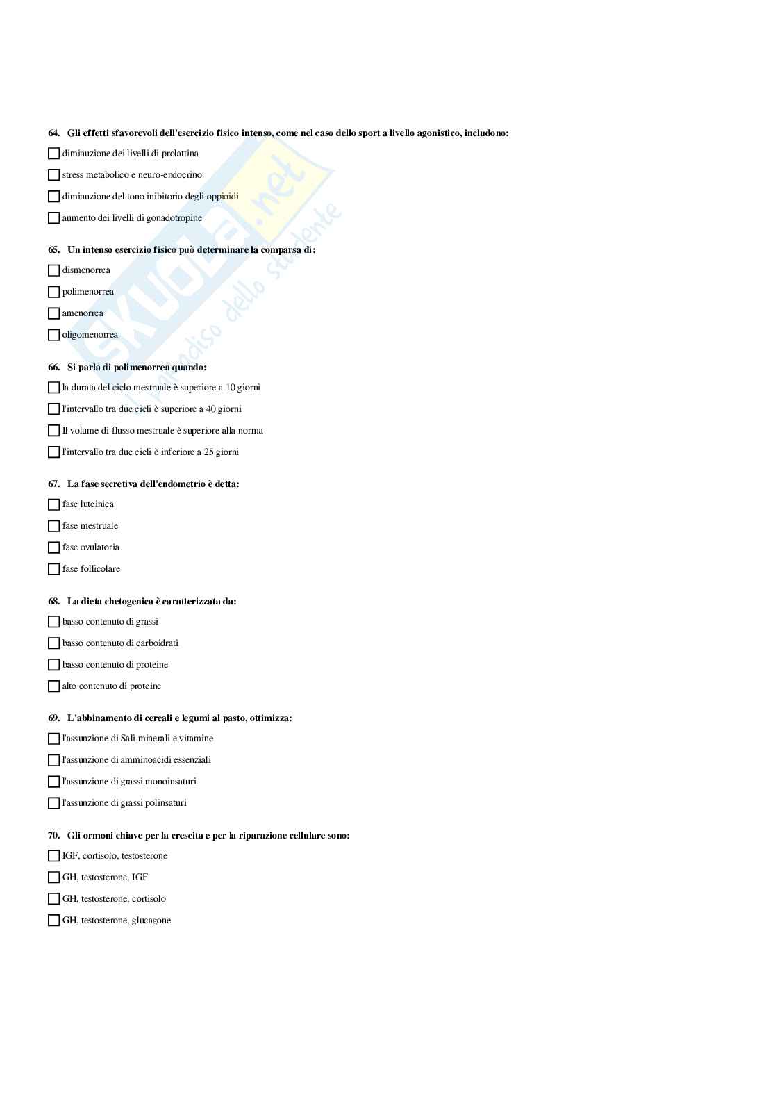 Paniere di Endocrinologia applicata all'attività motoria (2026) - Risposte multiple corrette Pag. 61
