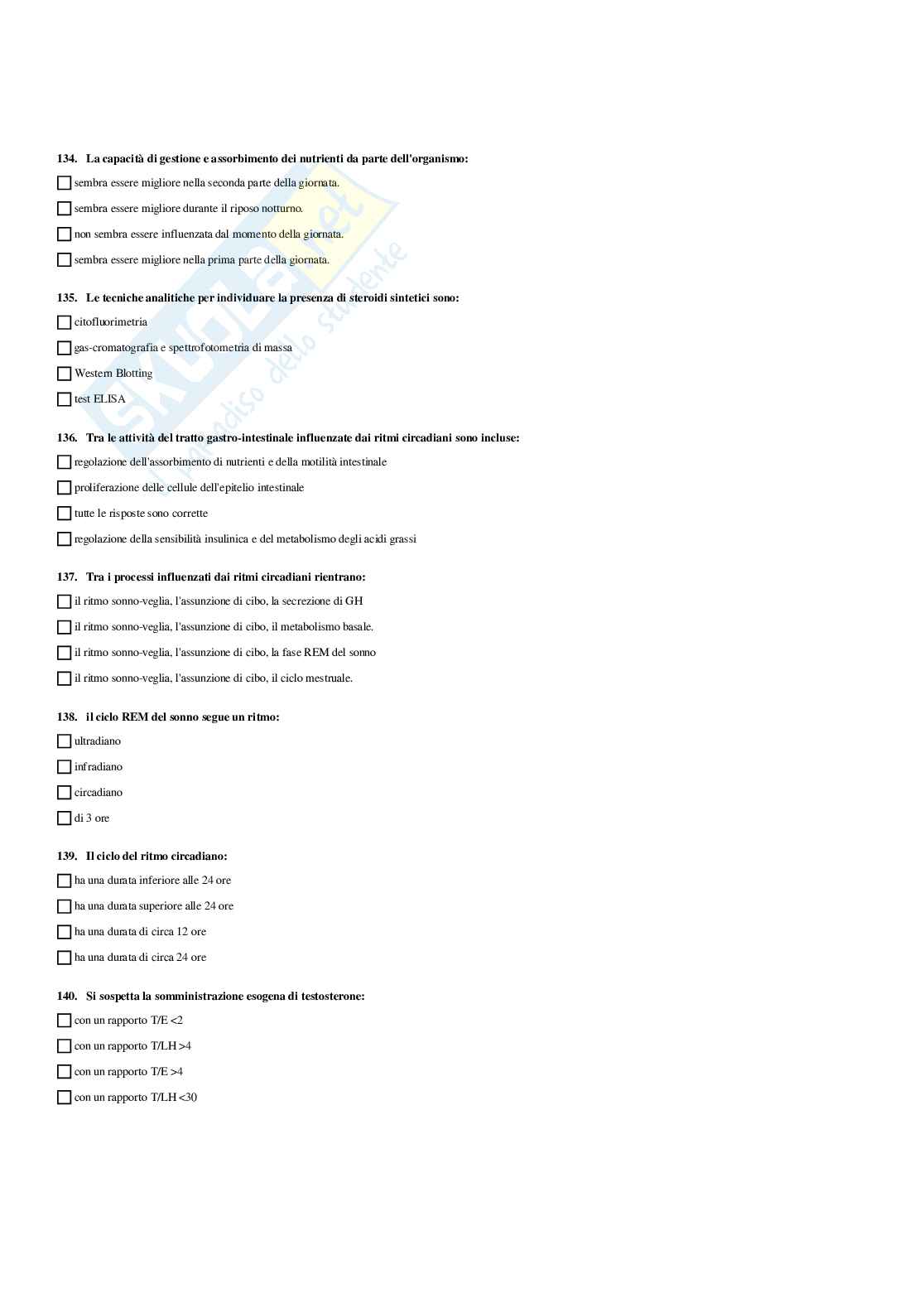 Paniere di Endocrinologia applicata all'attività motoria (2026) - Risposte multiple corrette Pag. 71