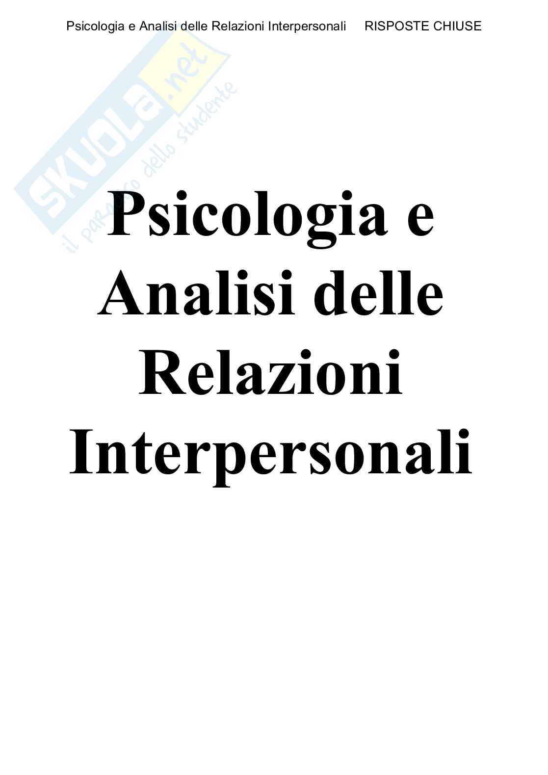 Psicologia e Analisi delle relazioni interpersonali - Paniere compilato Pag. 1