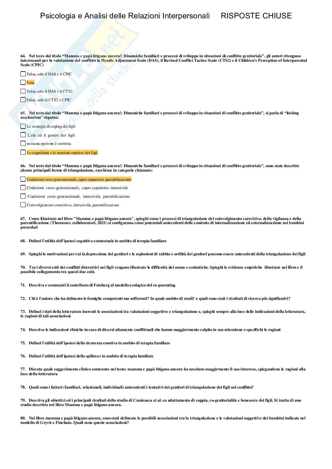 Psicologia e Analisi delle relazioni interpersonali - Paniere compilato Pag. 11