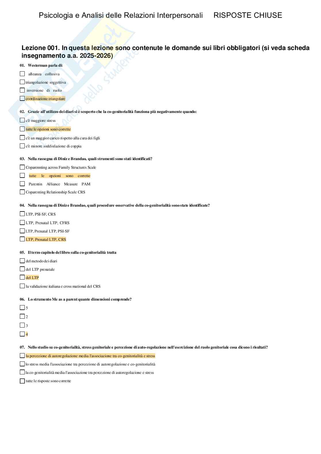 Psicologia e Analisi delle relazioni interpersonali - Paniere compilato Pag. 2