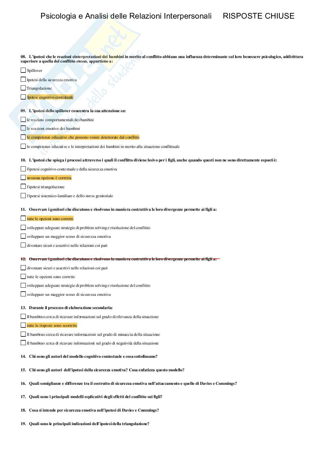 Psicologia e Analisi delle relazioni interpersonali - Paniere compilato Pag. 21