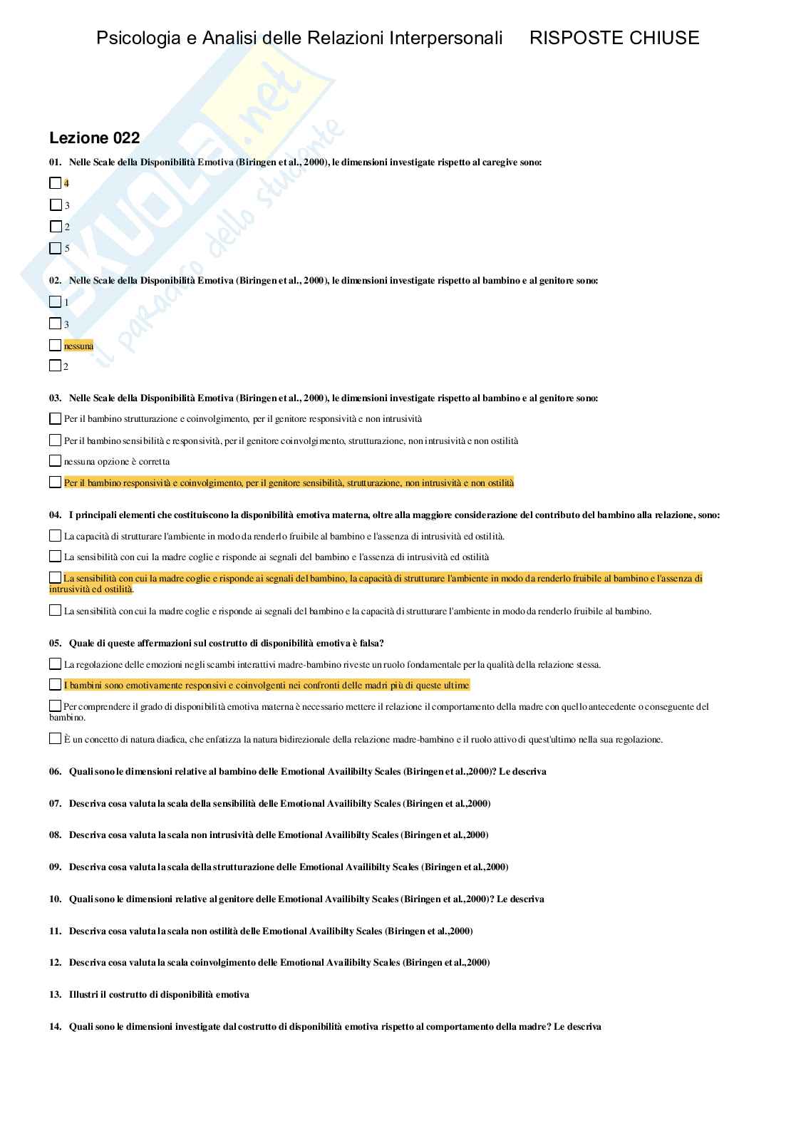 Psicologia e Analisi delle relazioni interpersonali - Paniere compilato Pag. 46