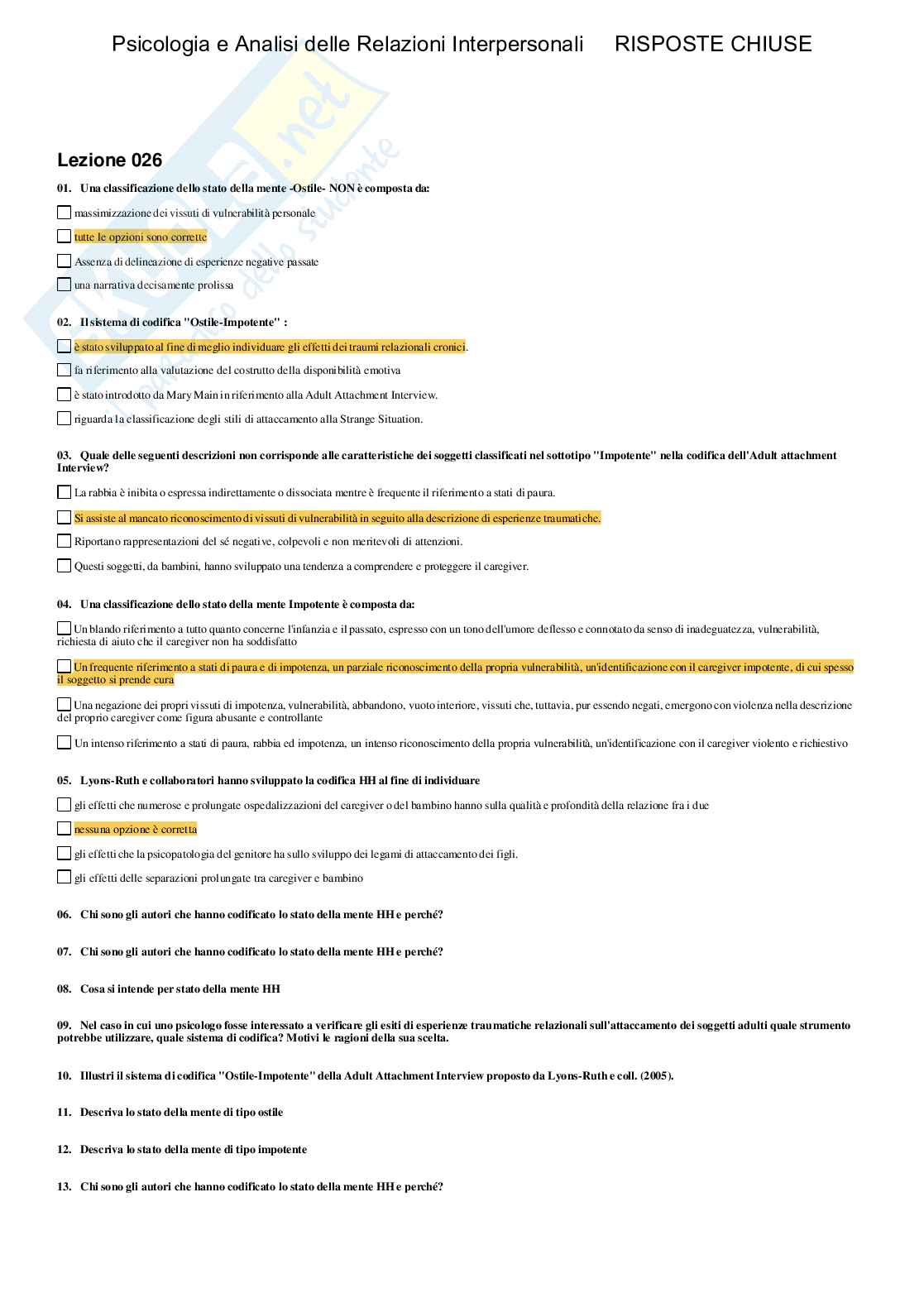 Psicologia e Analisi delle relazioni interpersonali - Paniere compilato Pag. 51