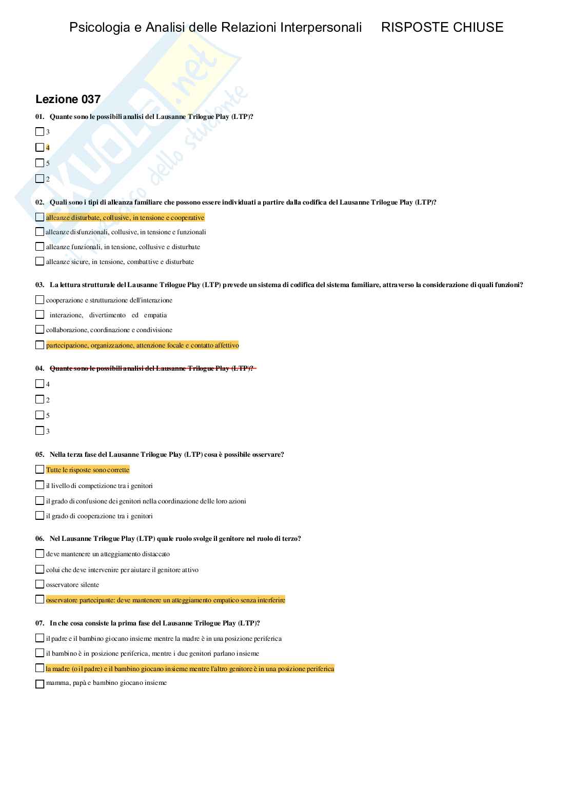 Psicologia e Analisi delle relazioni interpersonali - Paniere compilato Pag. 66