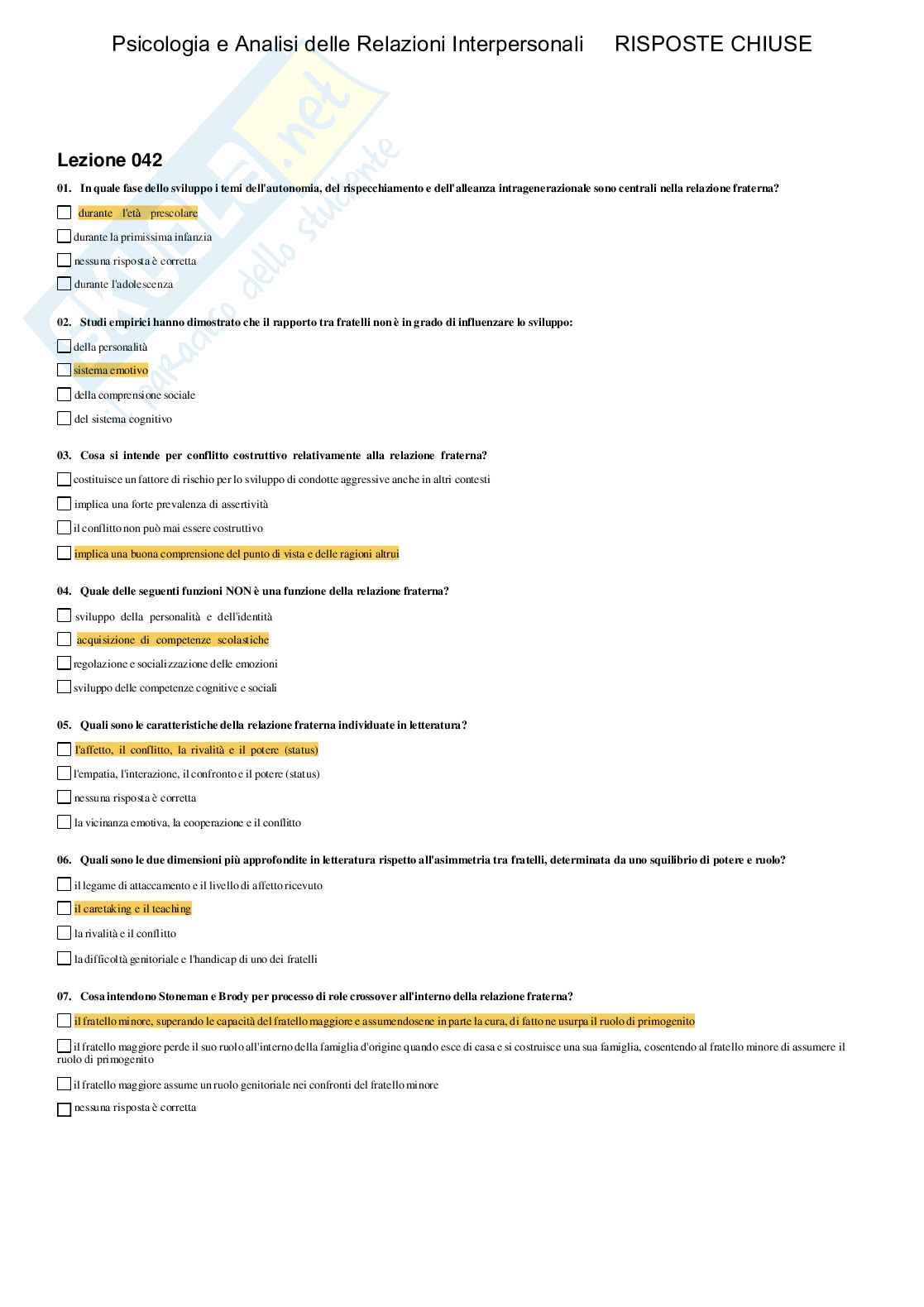 Psicologia e Analisi delle relazioni interpersonali - Paniere compilato Pag. 76