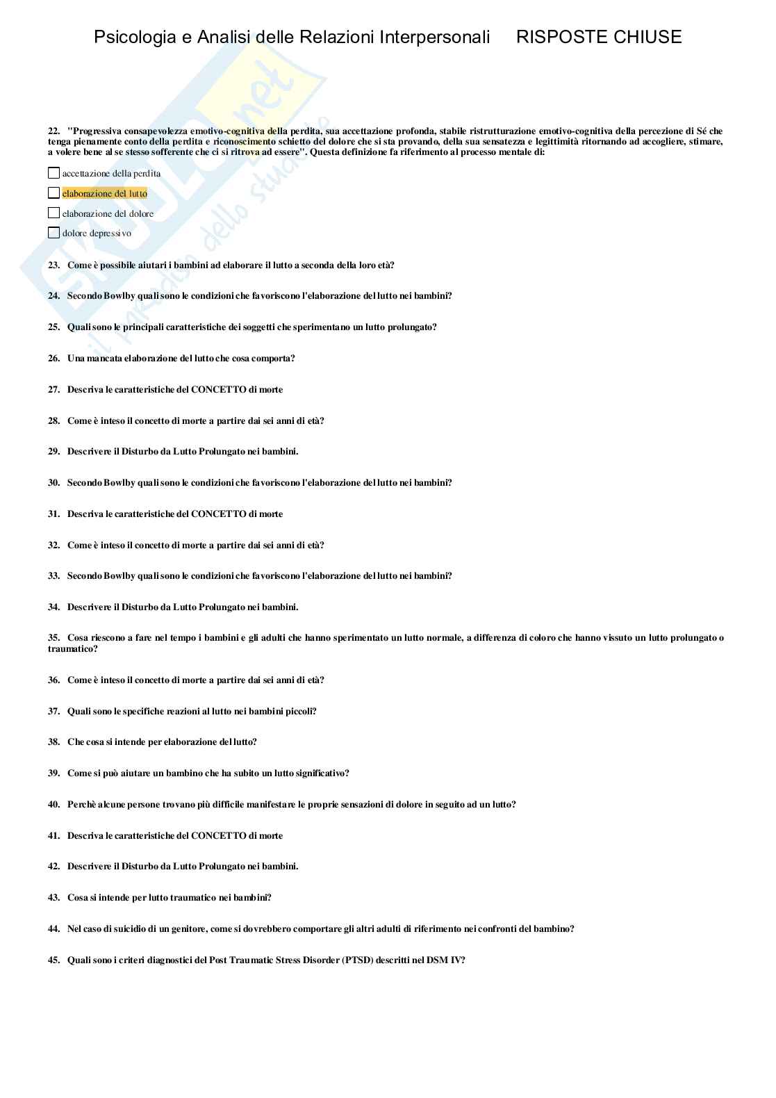 Psicologia e Analisi delle relazioni interpersonali - Paniere compilato Pag. 81