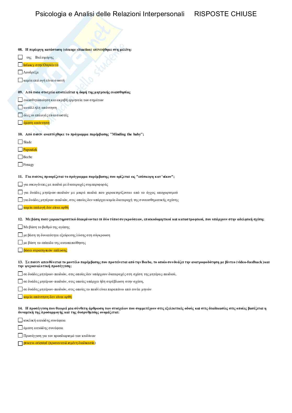 Psicologia e Analisi delle relazioni interpersonali - Paniere compilato Pag. 91