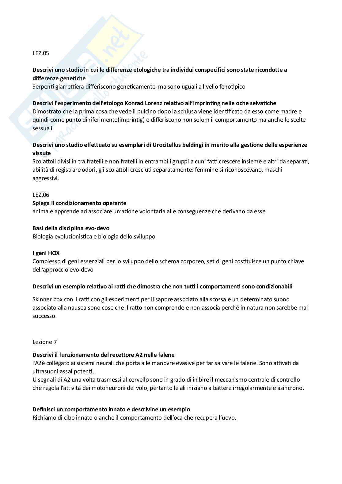 Domande aperte di Etologia  Pag. 2