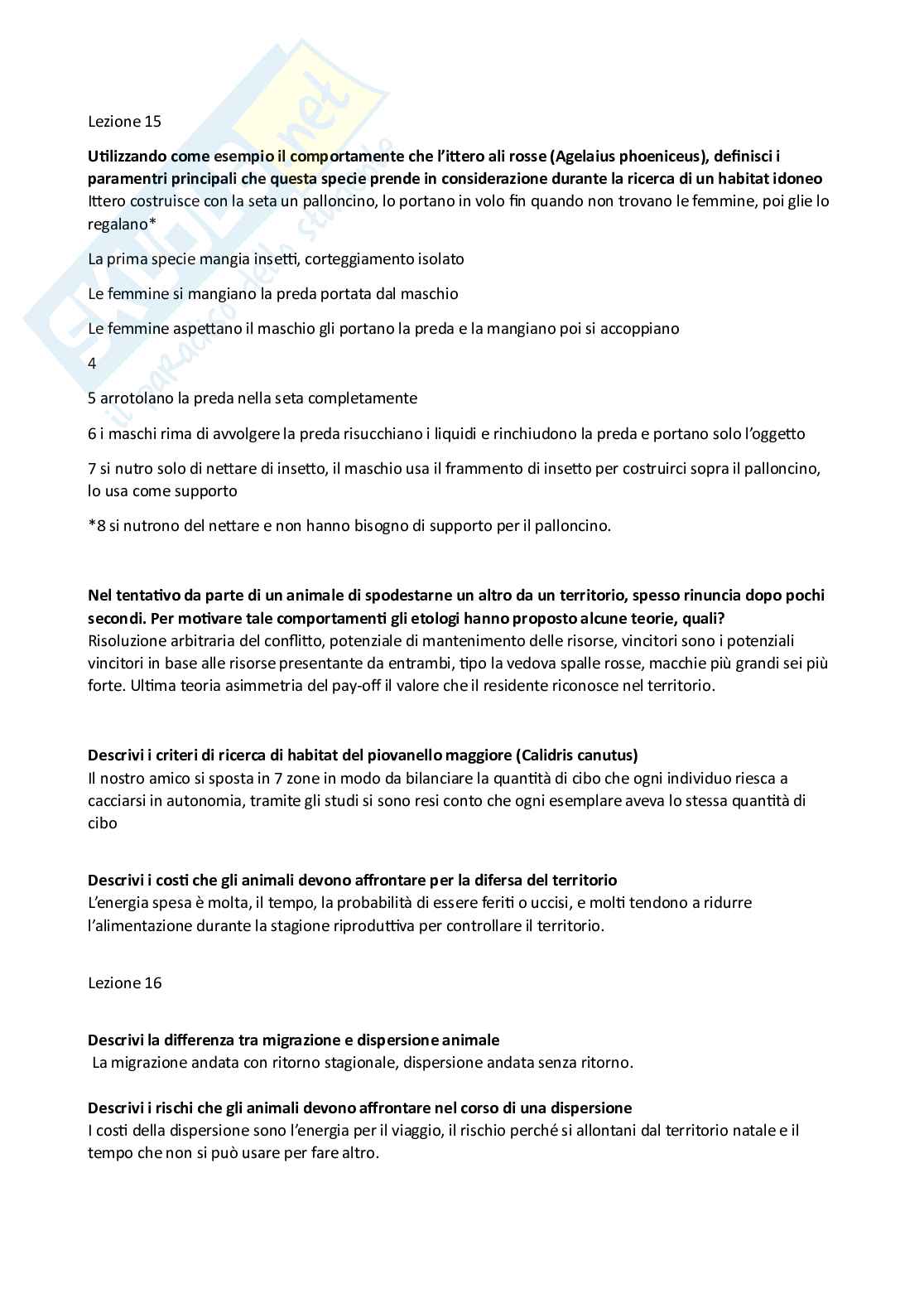 Domande aperte di Etologia  Pag. 6