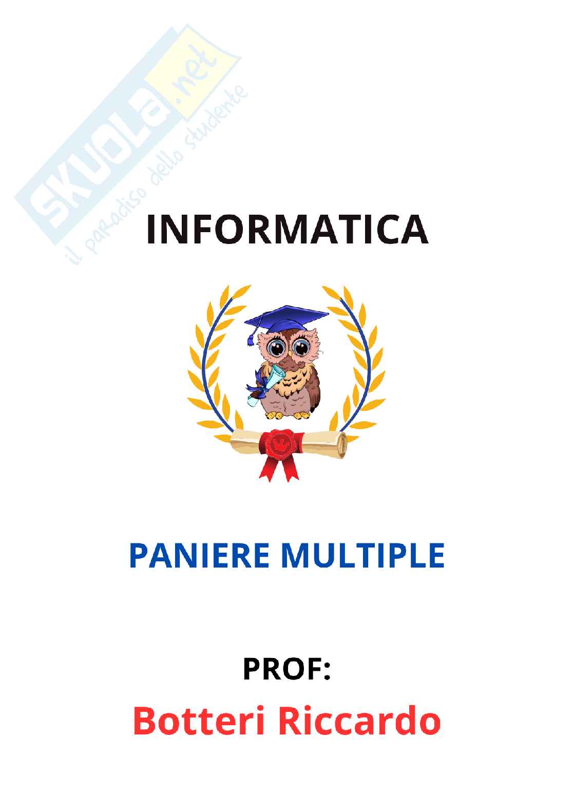 Paniere Informatica - Risposte multiple - aggiornato (2026) Pag. 1