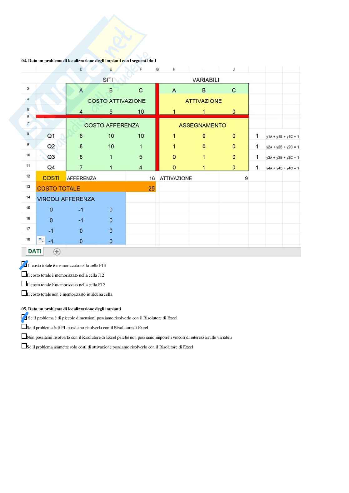 Ricerca operativa 2 – Paniere risposte chiuse completo (282) –  A.A. 2025/2026 Pag. 31