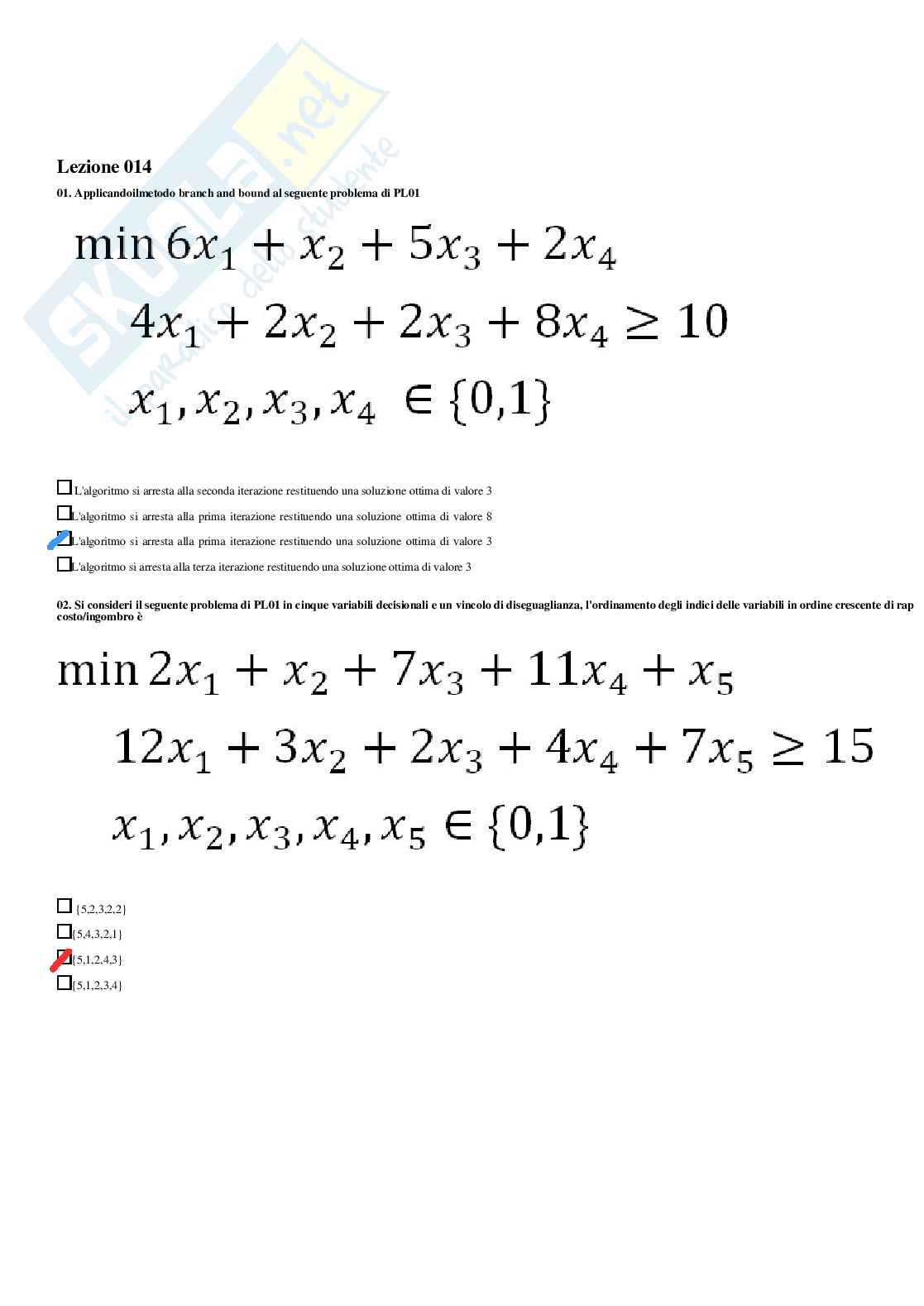 Ricerca operativa 2 – Paniere risposte chiuse completo (282) –  A.A. 2025/2026 Pag. 41