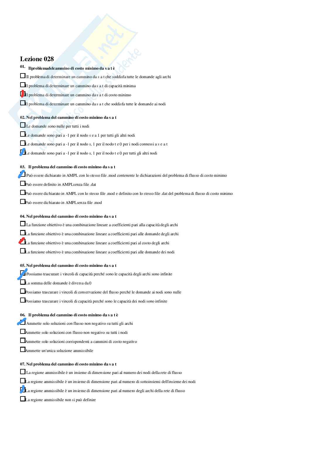 Ricerca operativa 2 – Paniere risposte chiuse completo (282) –  A.A. 2025/2026 Pag. 71