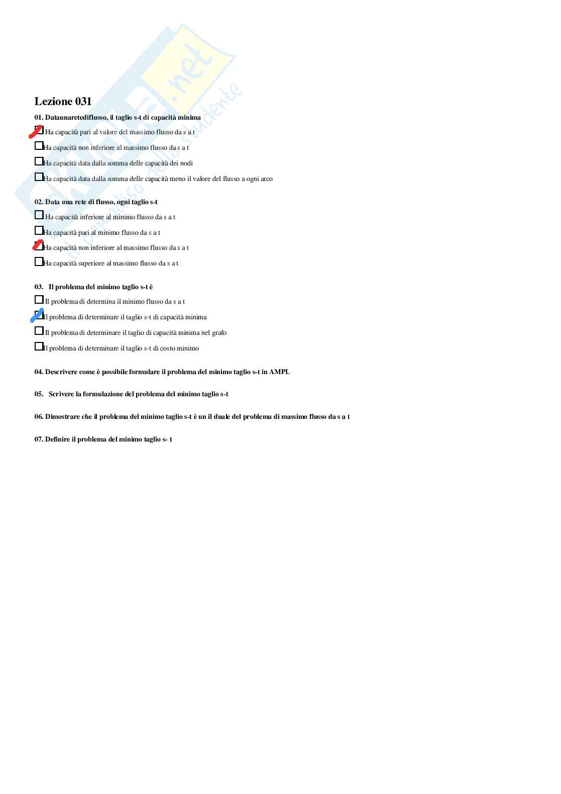 Ricerca operativa 2 – Paniere risposte chiuse completo (282) –  A.A. 2025/2026 Pag. 76