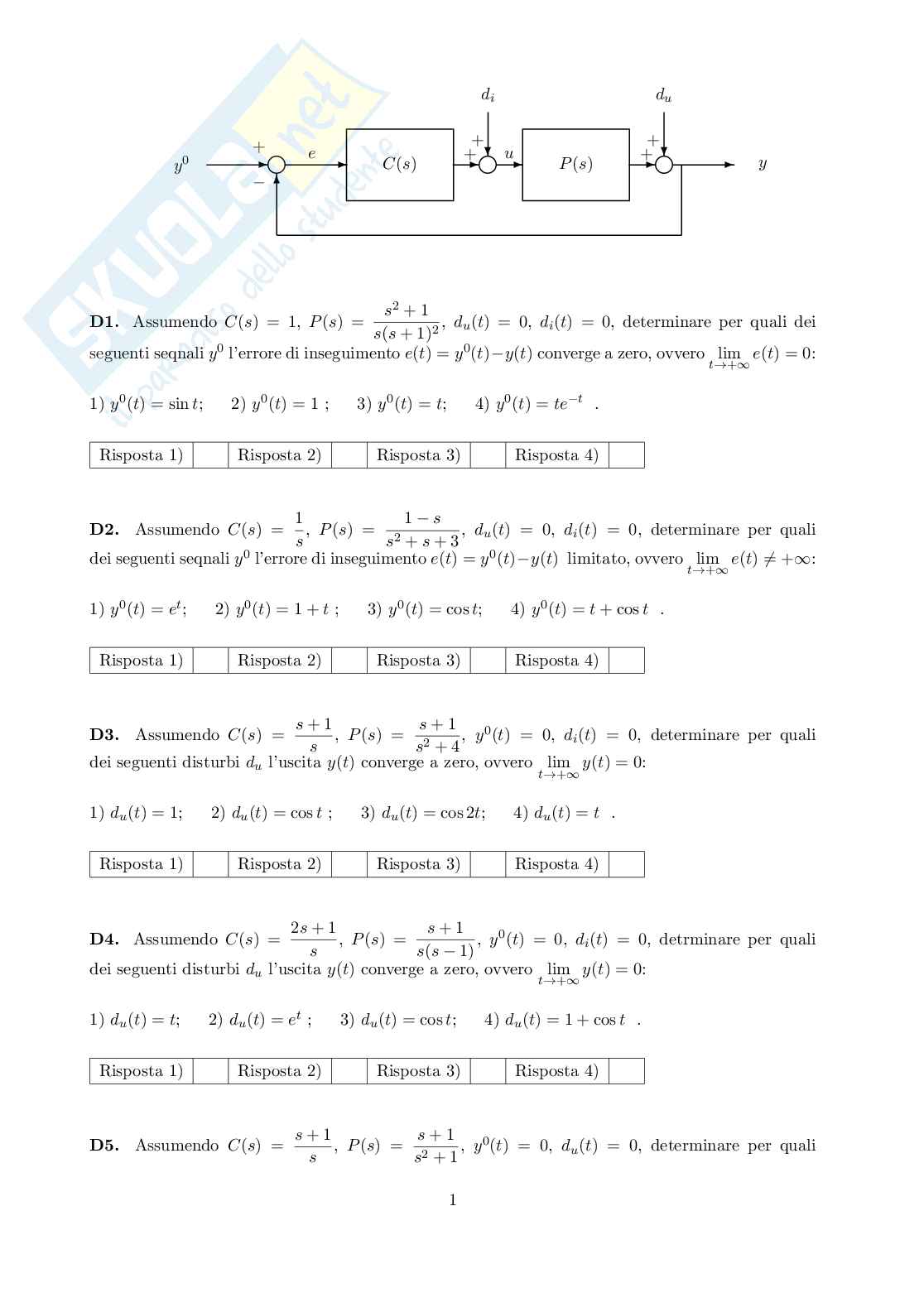 Esercizi Controlli automatici  Pag. 1