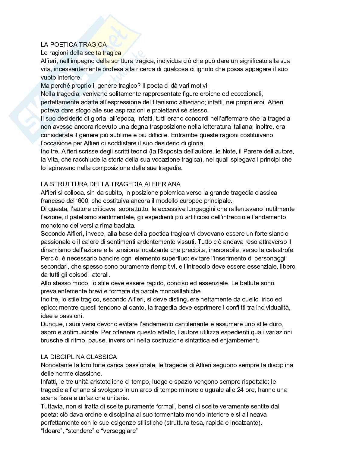 Vittorio Alfieri, la poetica tragica, tragedie, Mirra, Saul e Rime Pag. 1