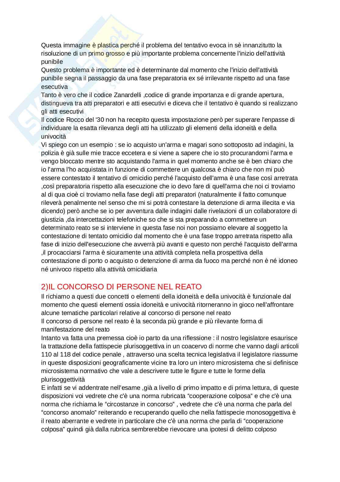 Appunti di lezione di Diritto penale su tentativo e concorso di persone nel reato Pag. 2