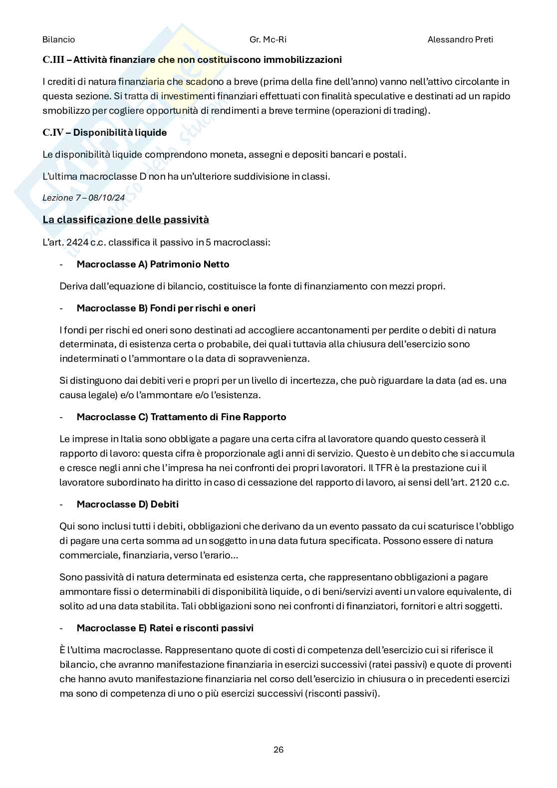 Bilancio – Appunti completi: teoria + scritture contabili (186 pag, 30 e lode) Pag. 26