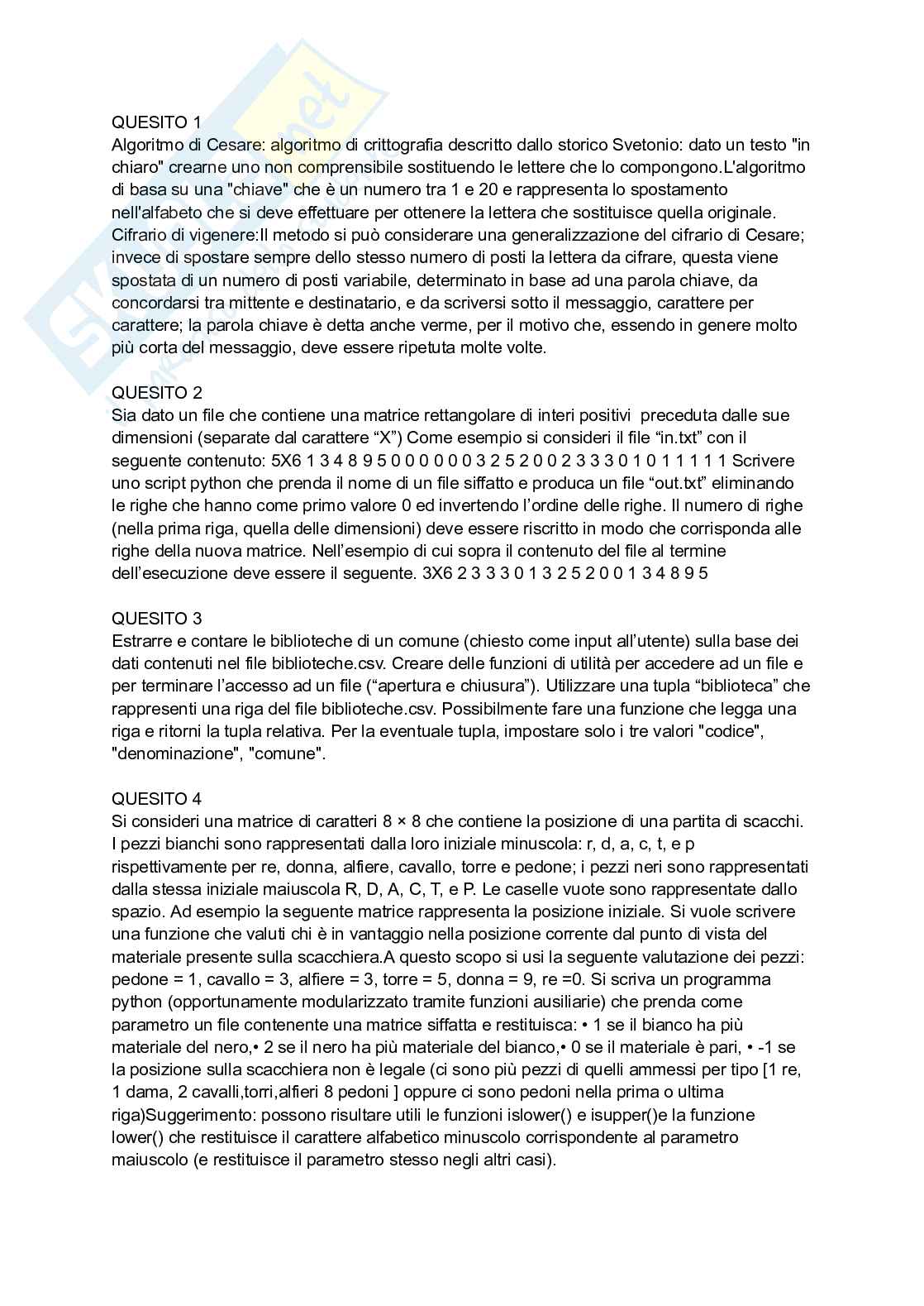 Python, quesiti Pag. 1