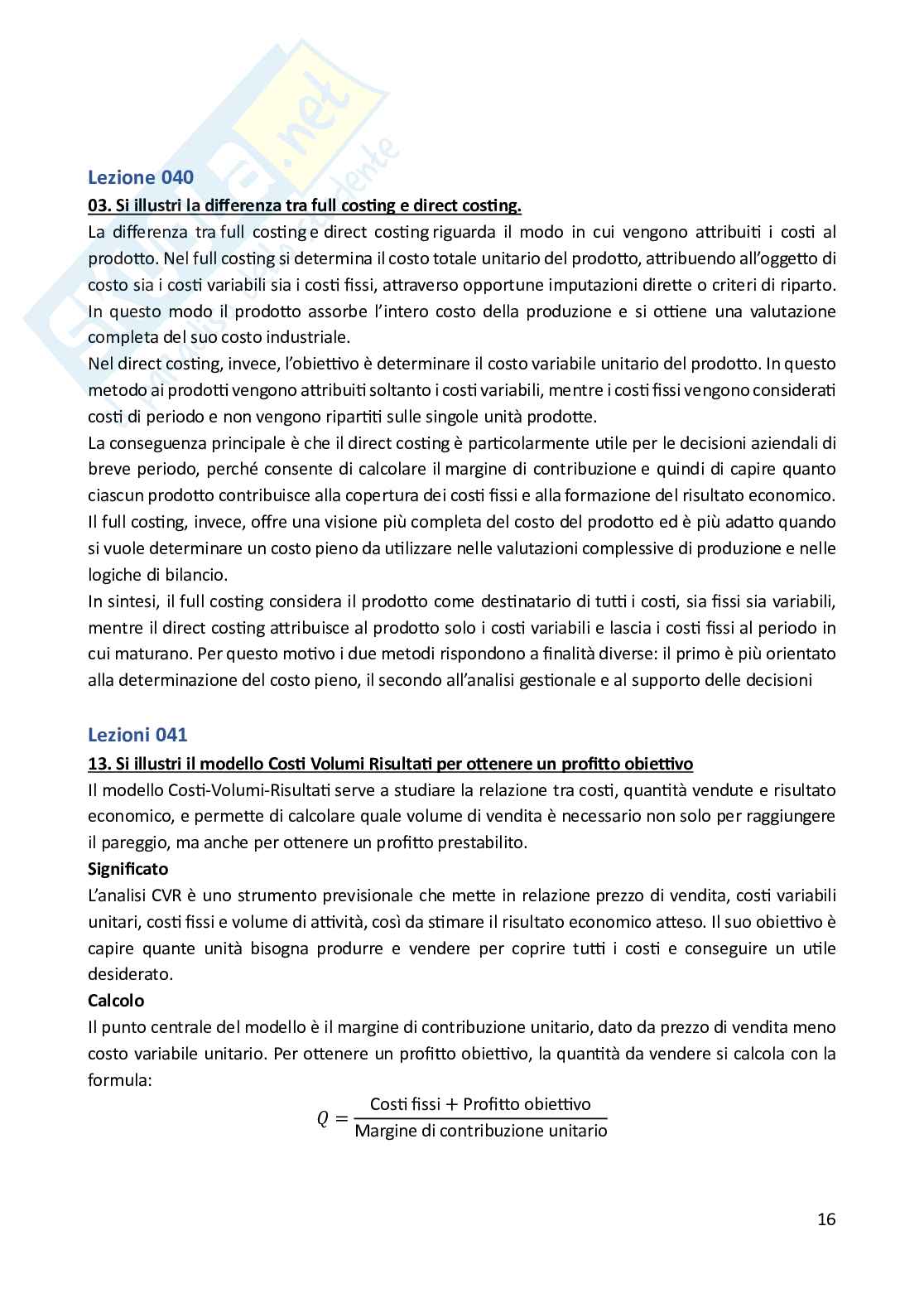 Economia e gestione aziendale – Preparazione esame – Paniere risposte aperte complete – A.A. 2025/2026 Pag. 16