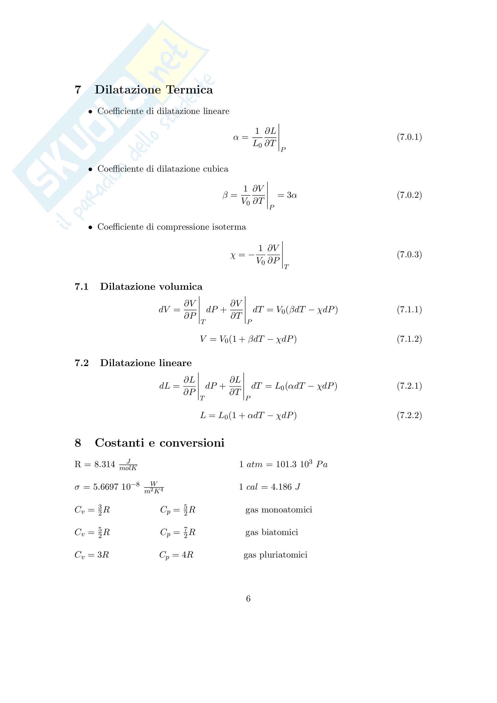 Formulario per Termodinamica (primo esonero) Pag. 6