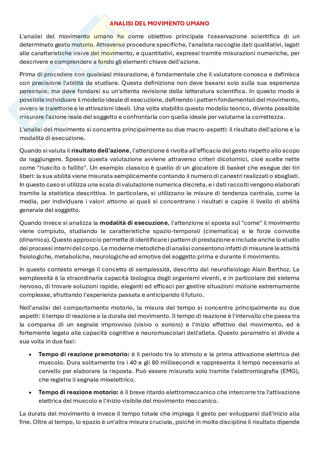 Analisi del movimento umano Pag. 1