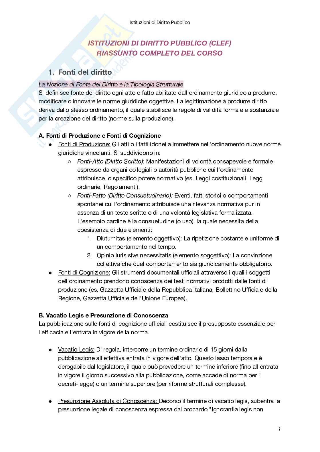 Riassunto esame Istituzioni di diritto pubblico, Prof. Macchia Marco, libro consigliato Diritto Pubblico (XXI Edizione), Bin, Pitruzzella Pag. 1
