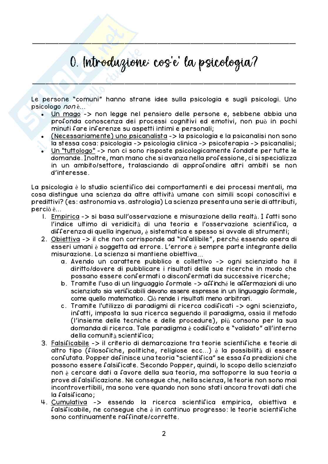 Riassunto esame Psicologia generale, Prof. Repetto Claudia, libro consigliato Psicologia generale, R. S. Feldman Pag. 2