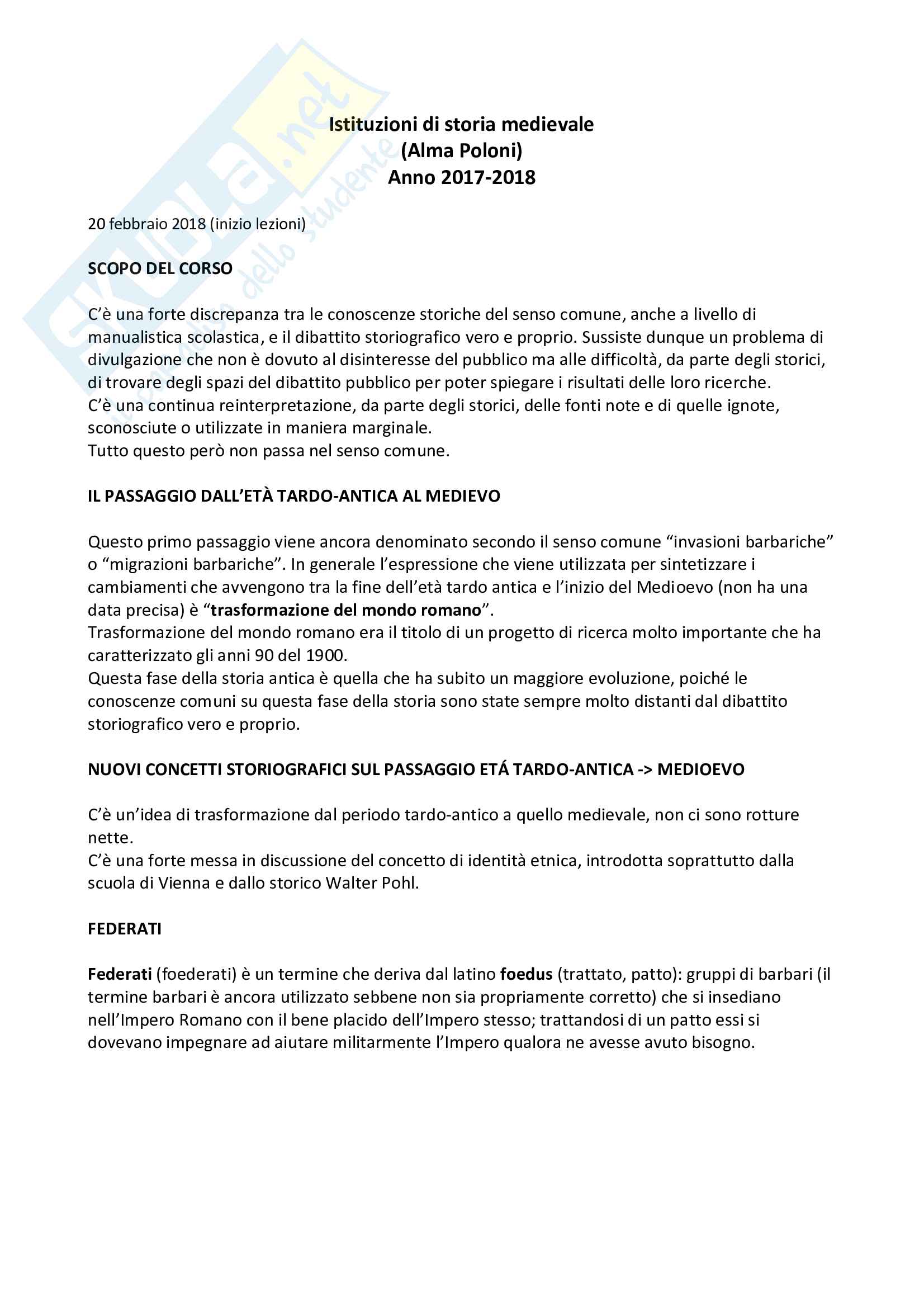 Istituzioni di storia medievale Pag. 1
