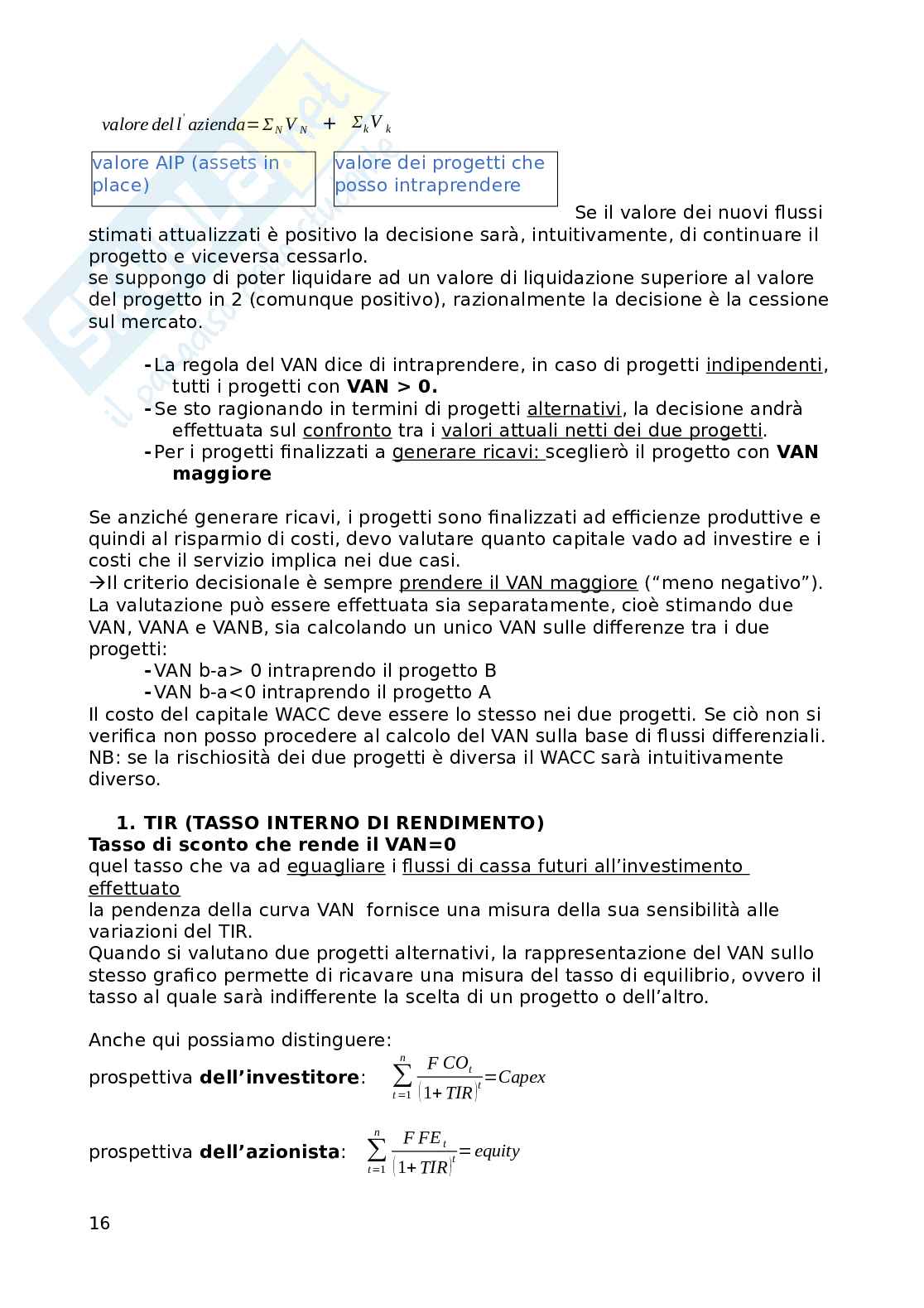 Finanza aziendale Pag. 16