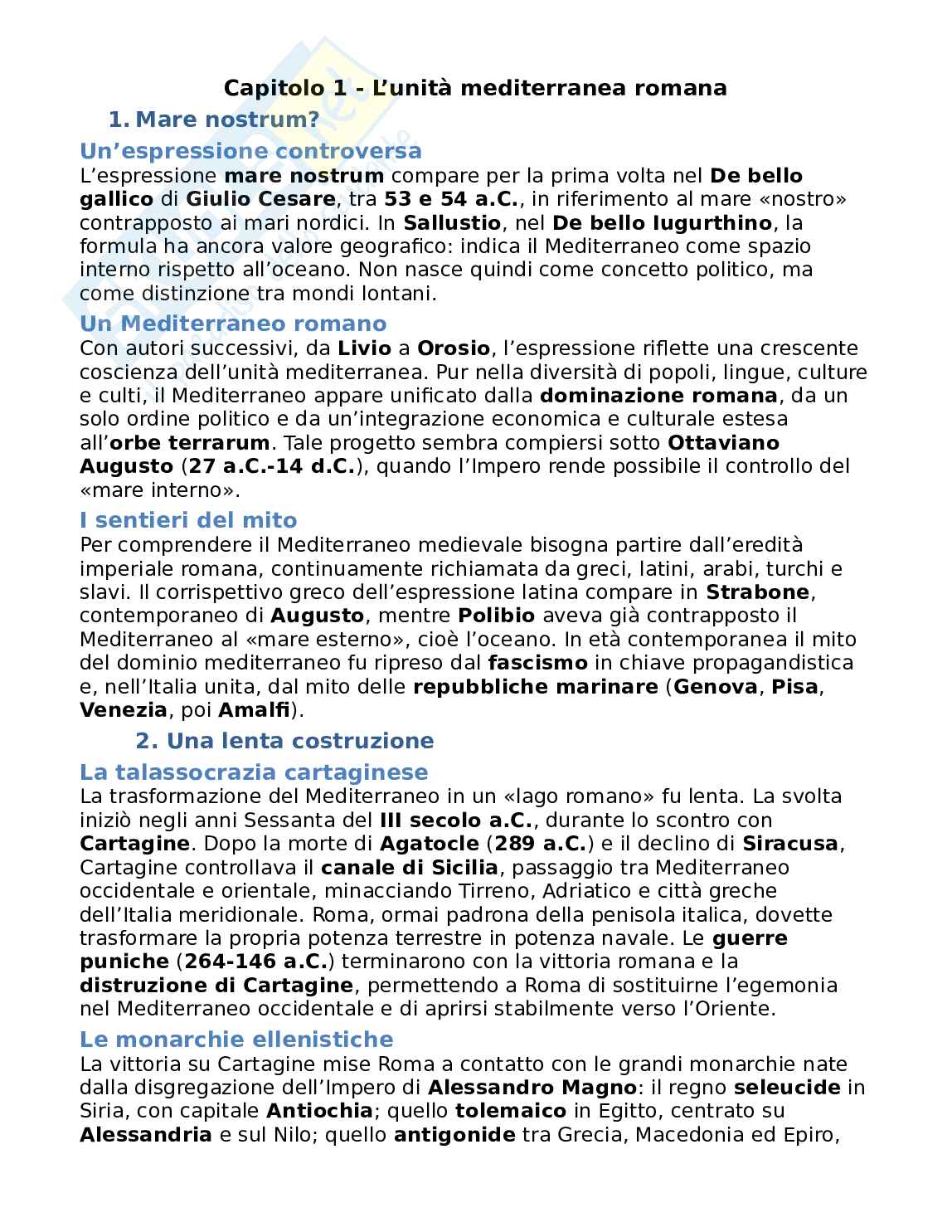 Riassunto esame Storia medievale, Prof. Musarra Antonio, libro consigliato Storia del Mediterraneo medievale, Musarra, Silanos Pag. 1