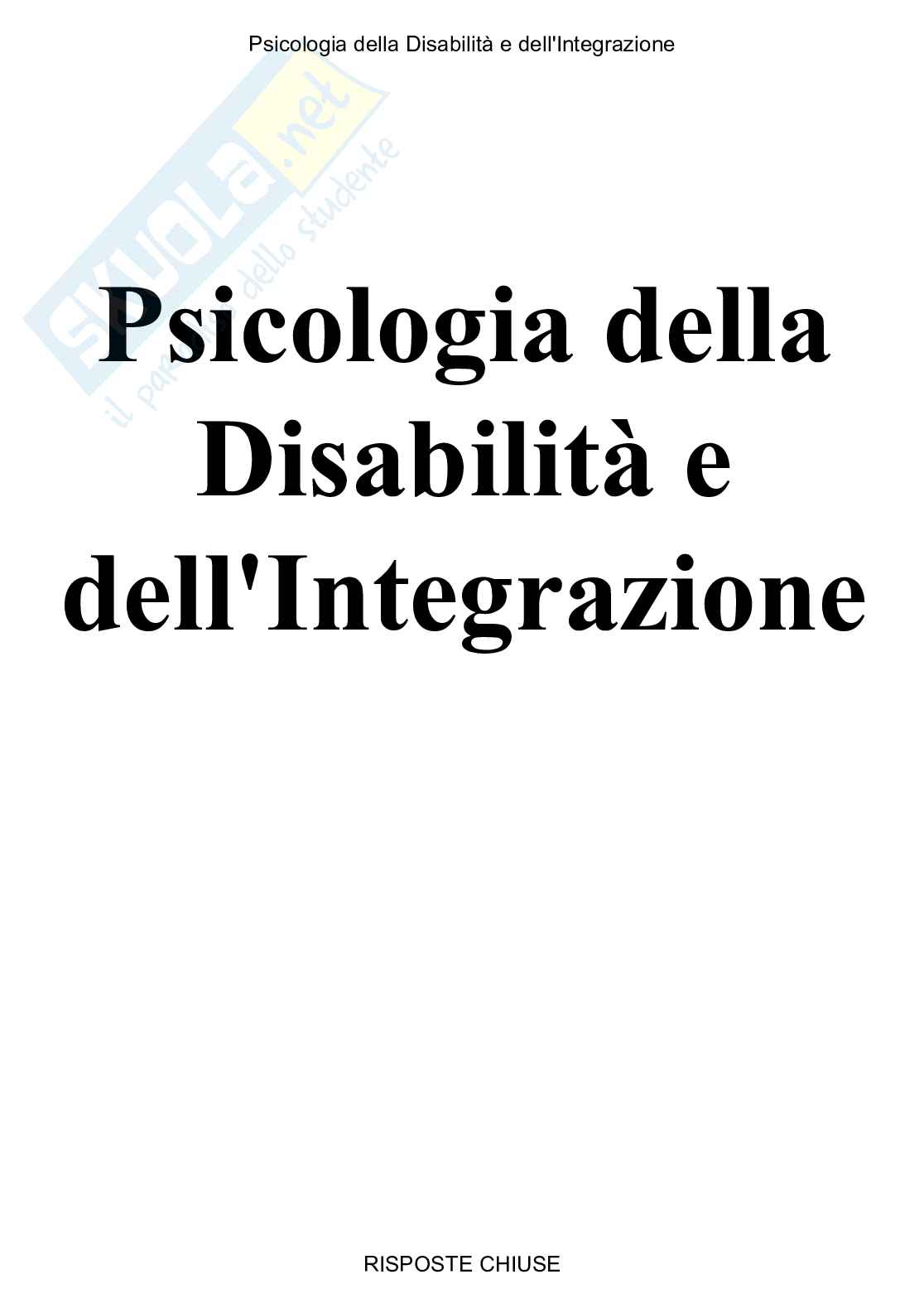 Psicologia della disabilità e dell'integrazione - Paniere compilato Pag. 1