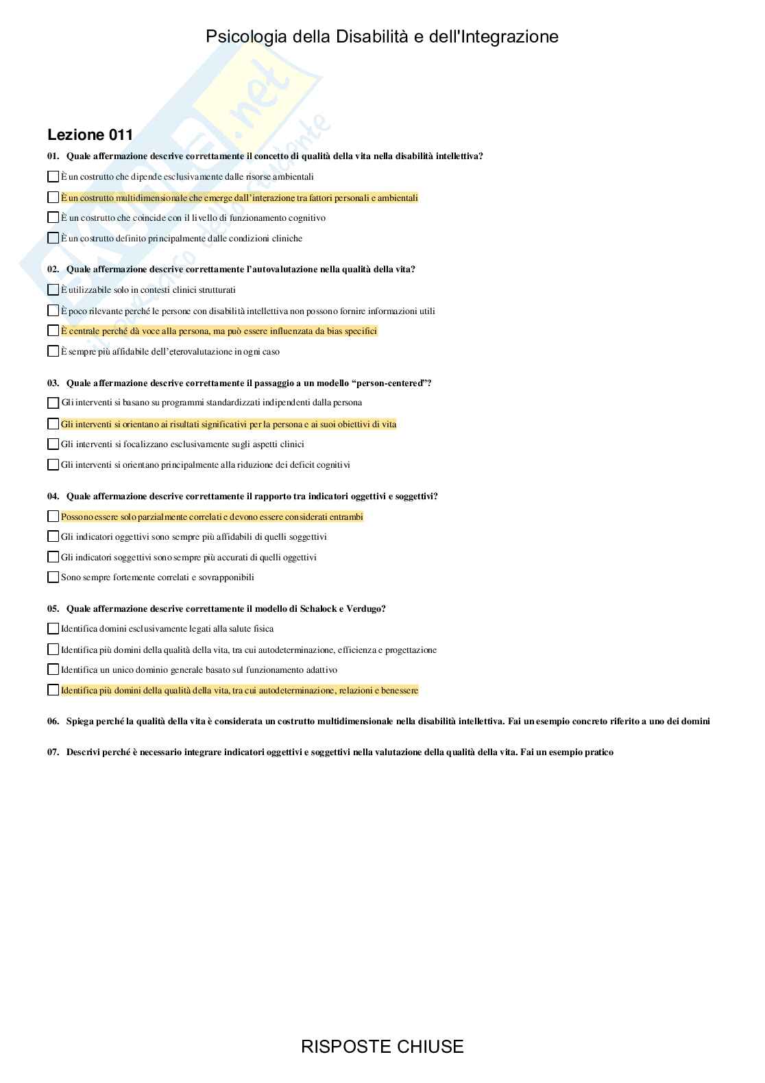 Psicologia della disabilità e dell'integrazione - Paniere compilato Pag. 11