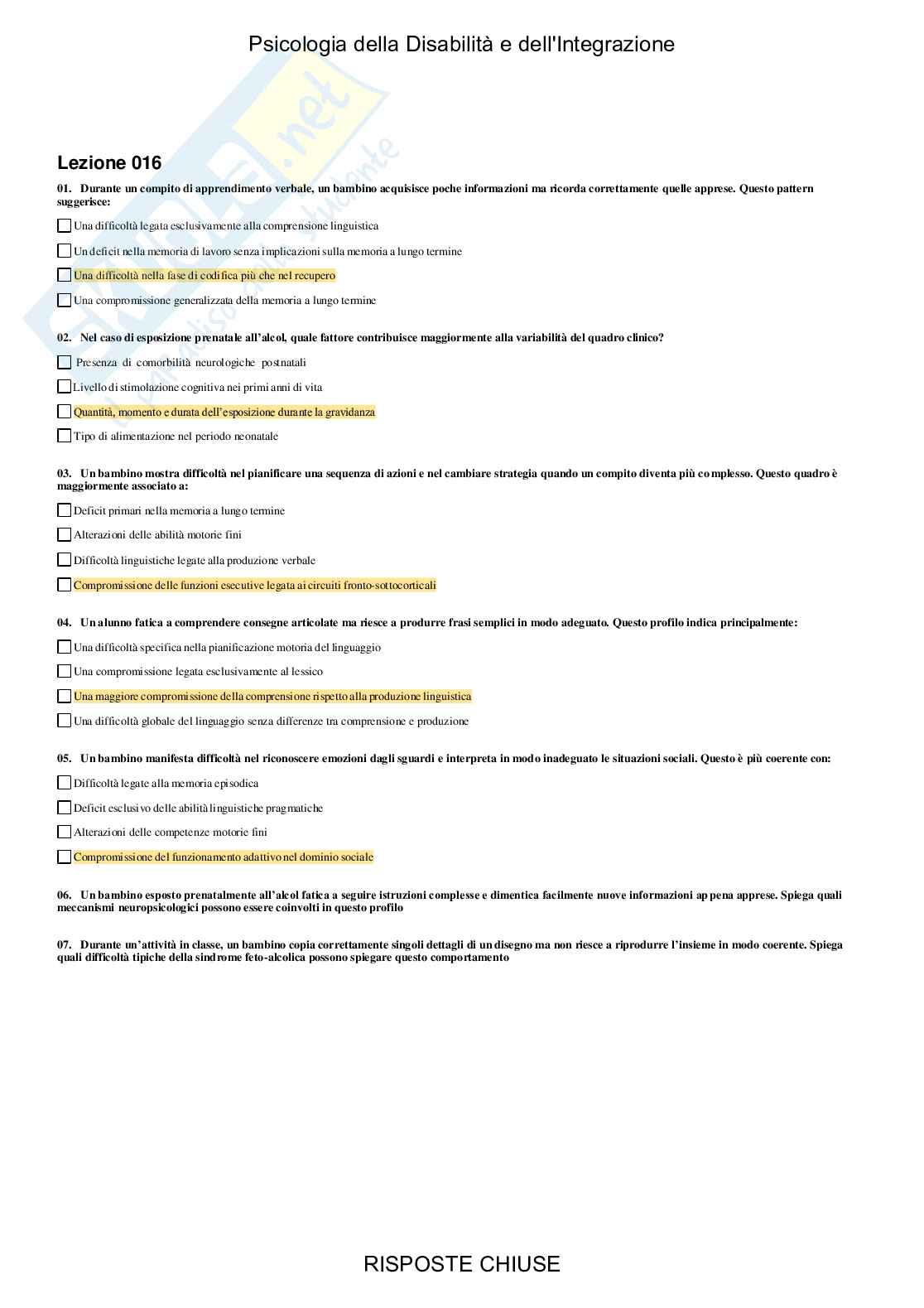 Psicologia della disabilità e dell'integrazione - Paniere compilato Pag. 16