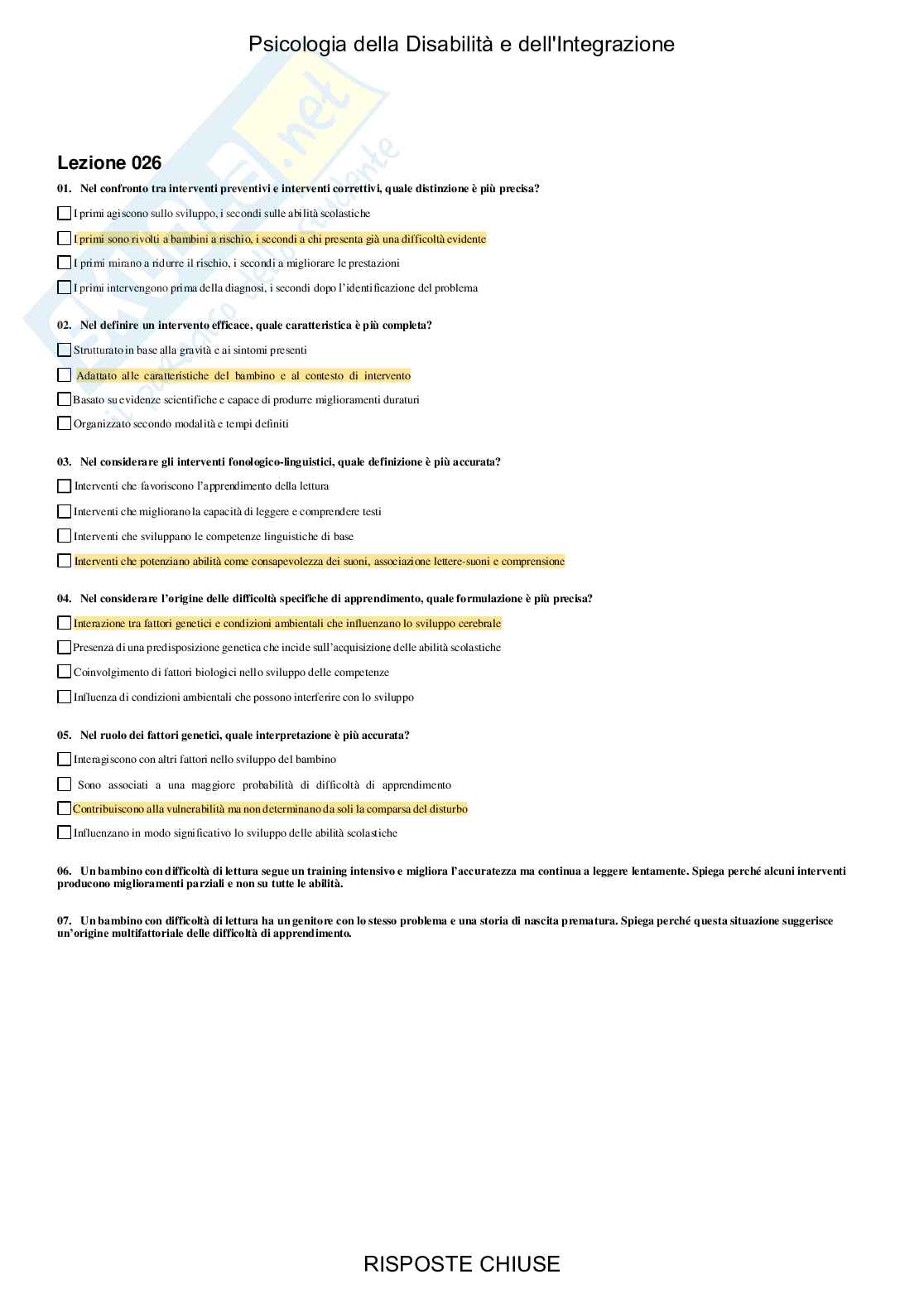 Psicologia della disabilità e dell'integrazione - Paniere compilato Pag. 26