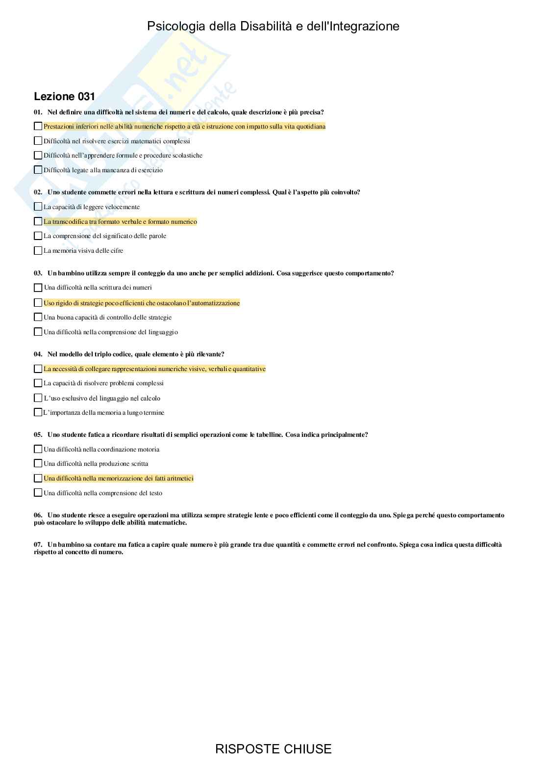 Psicologia della disabilità e dell'integrazione - Paniere compilato Pag. 31