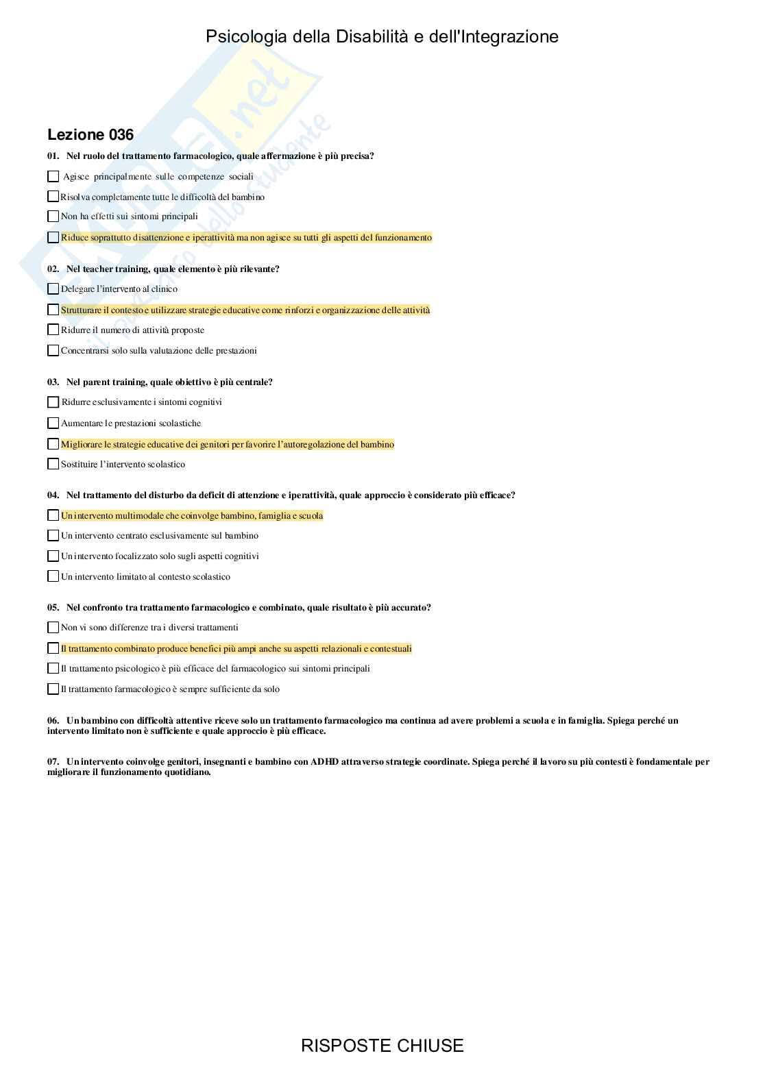 Psicologia della disabilità e dell'integrazione - Paniere compilato Pag. 36
