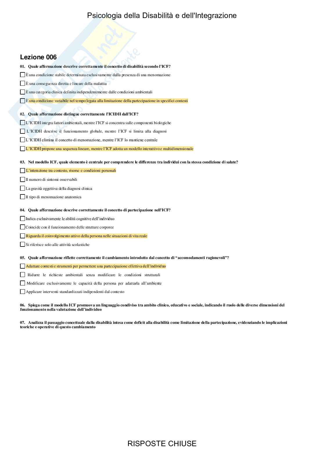 Psicologia della disabilità e dell'integrazione - Paniere compilato Pag. 6