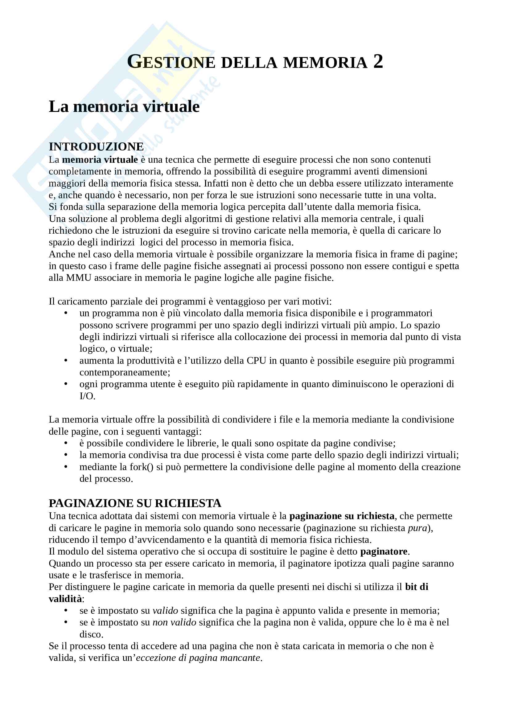 Gestione della memoria virtuale Pag. 1