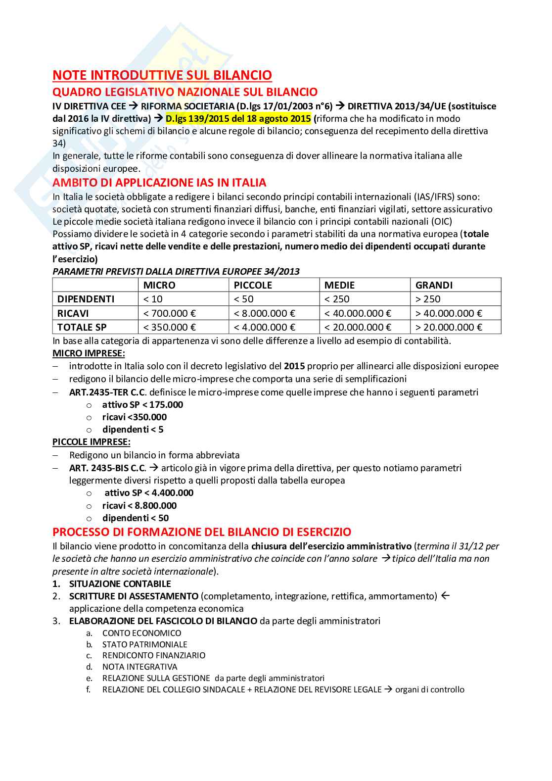 Note generali sul bilancio bilanci semplificati e introduzione agli OIC Pag. 1