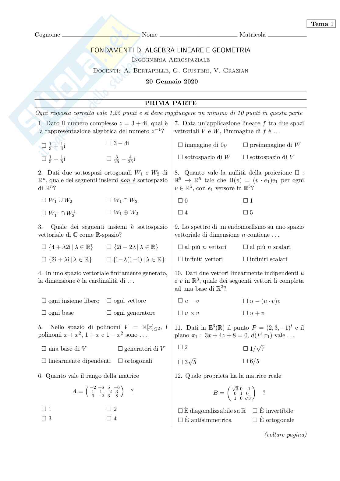 Esercitazioni Algebra lineare e geometria Pag. 6
