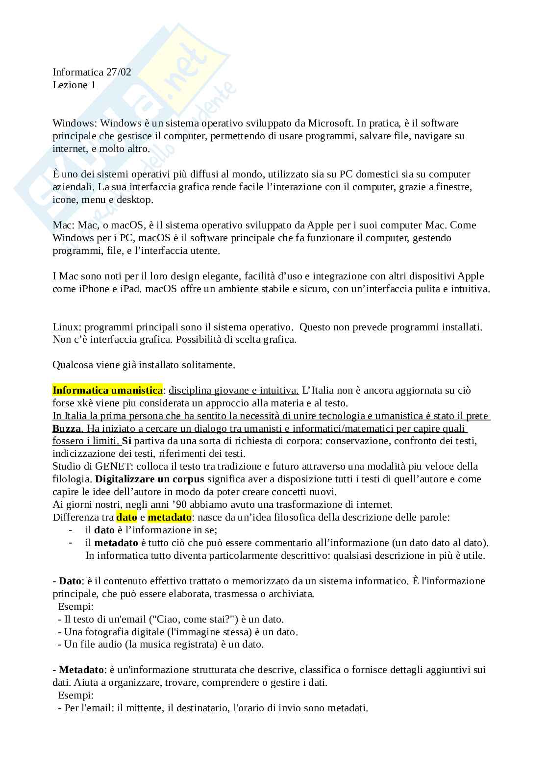 Appunti lezioni Abilità informatiche  Pag. 1