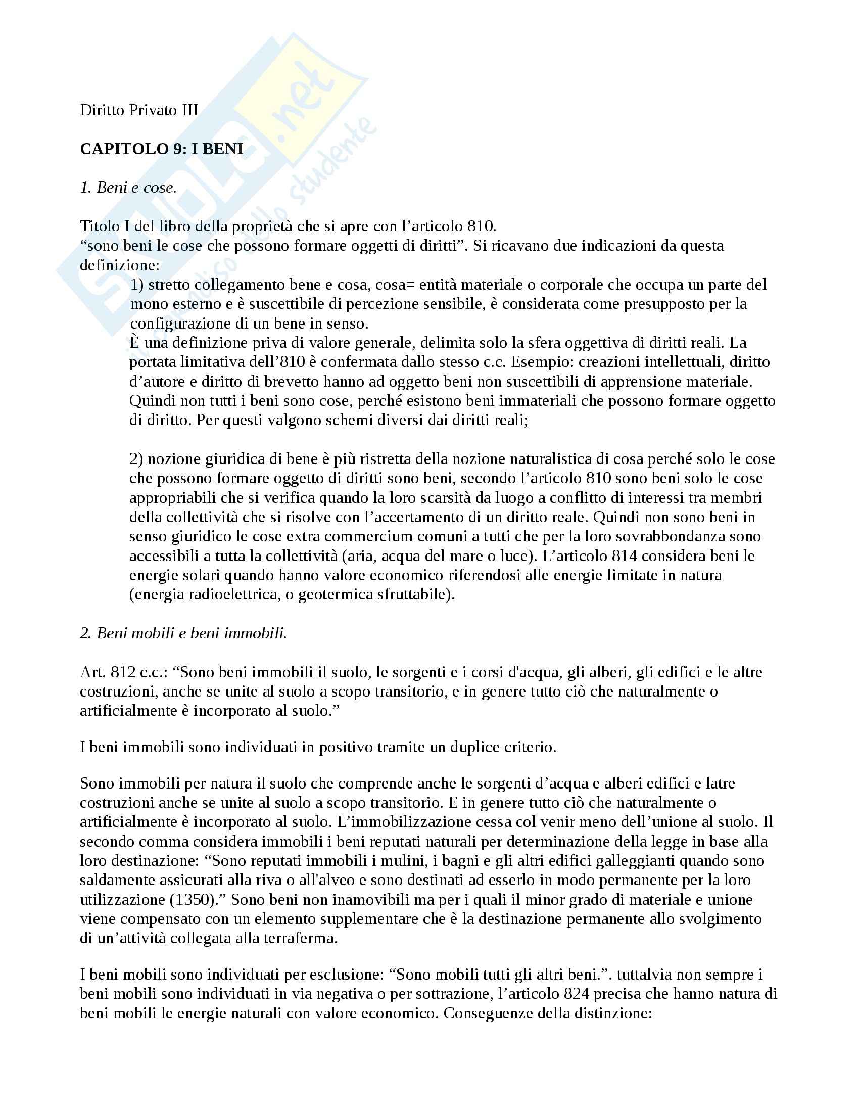 Proprietà, famiglia e successioni, Diritto Privato Pag. 1