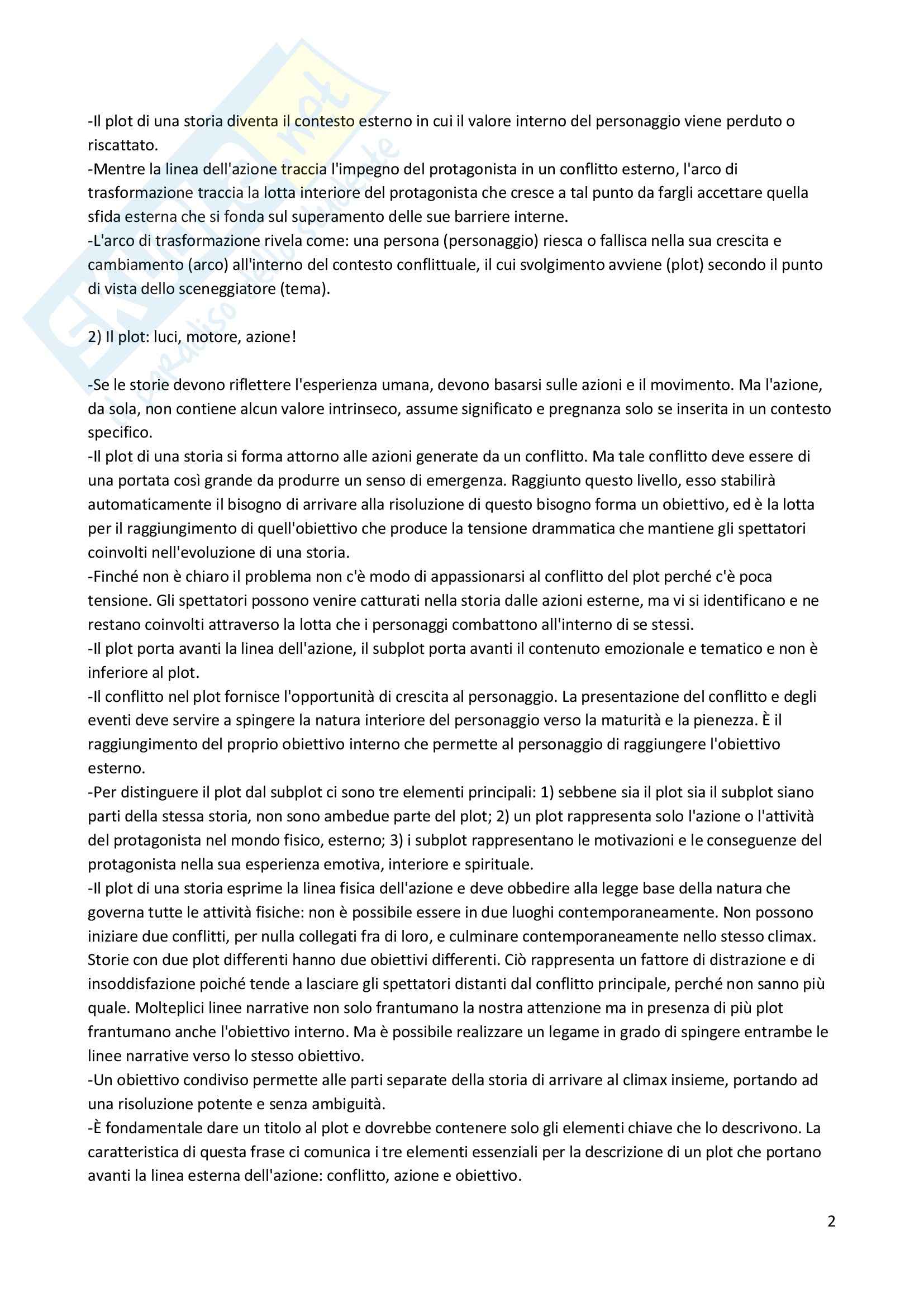 Riassunto esame Laboratorio di Sceneggiatura, prof. Fremder, libro consigliato L'Arco di Trasformazione del Personaggio, Marks Pag. 2