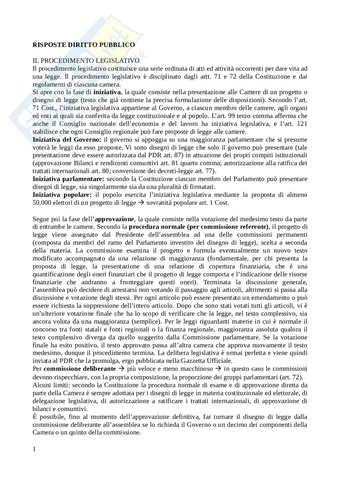 Domande con risposte più frequenti all’esame di Diritto pubblico Pag. 1
