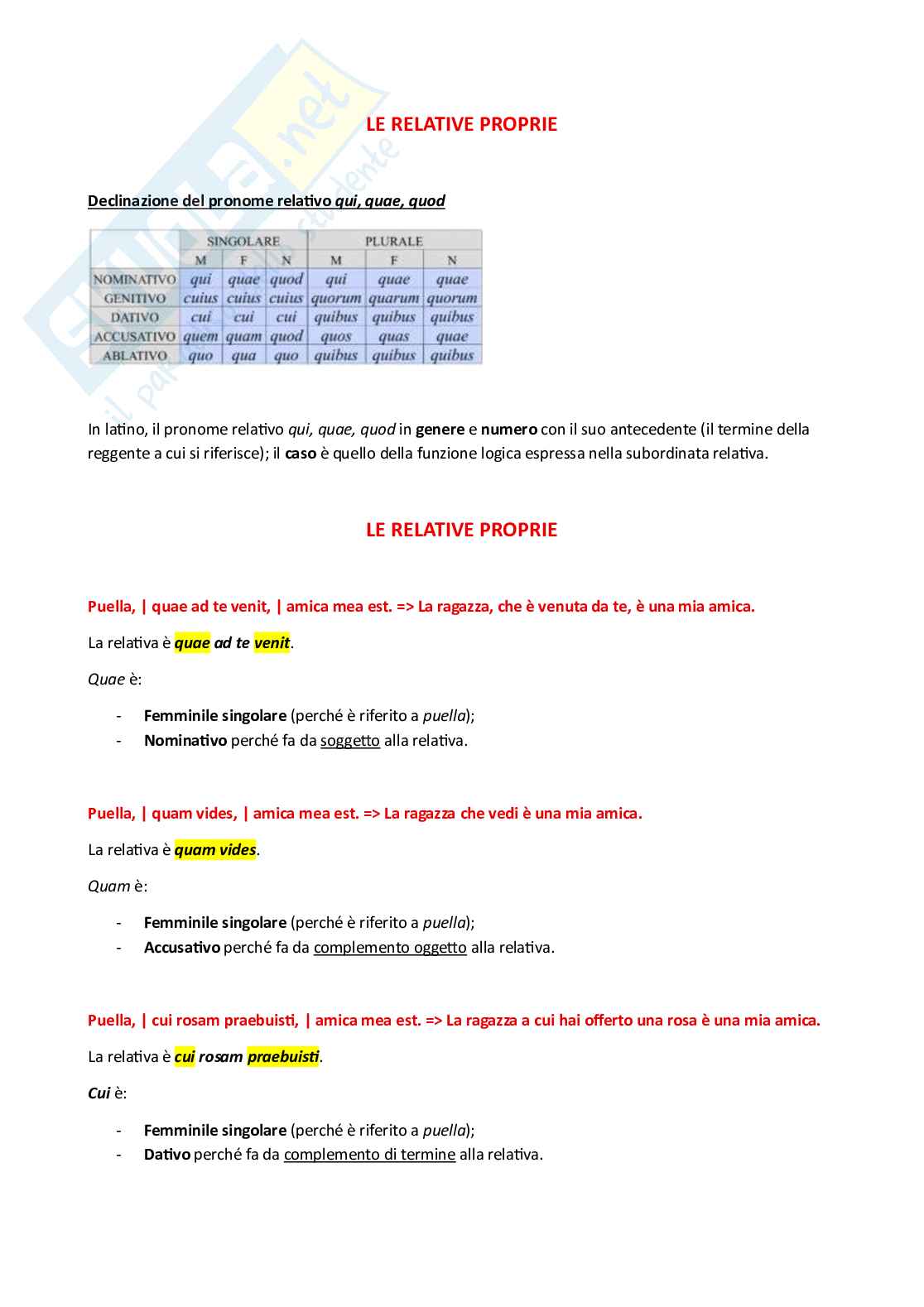 Relative, schema di Letteratura latina Pag. 1