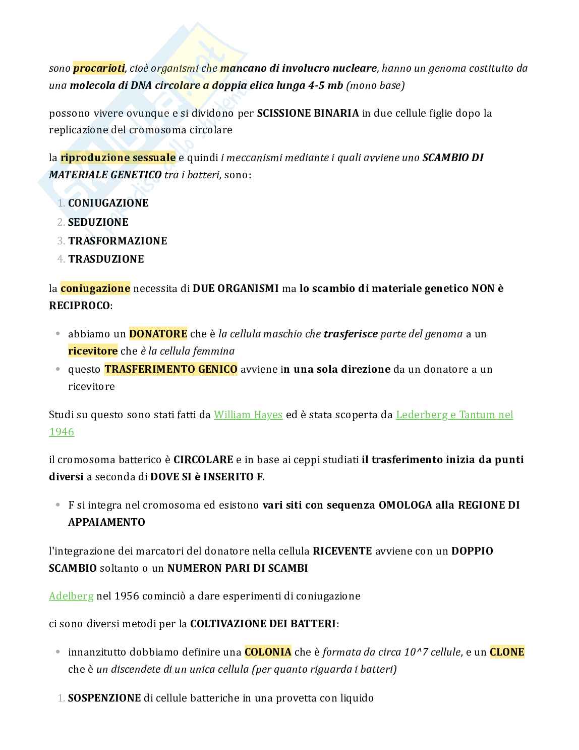 Testo batteri per esame Genetica Pag. 1