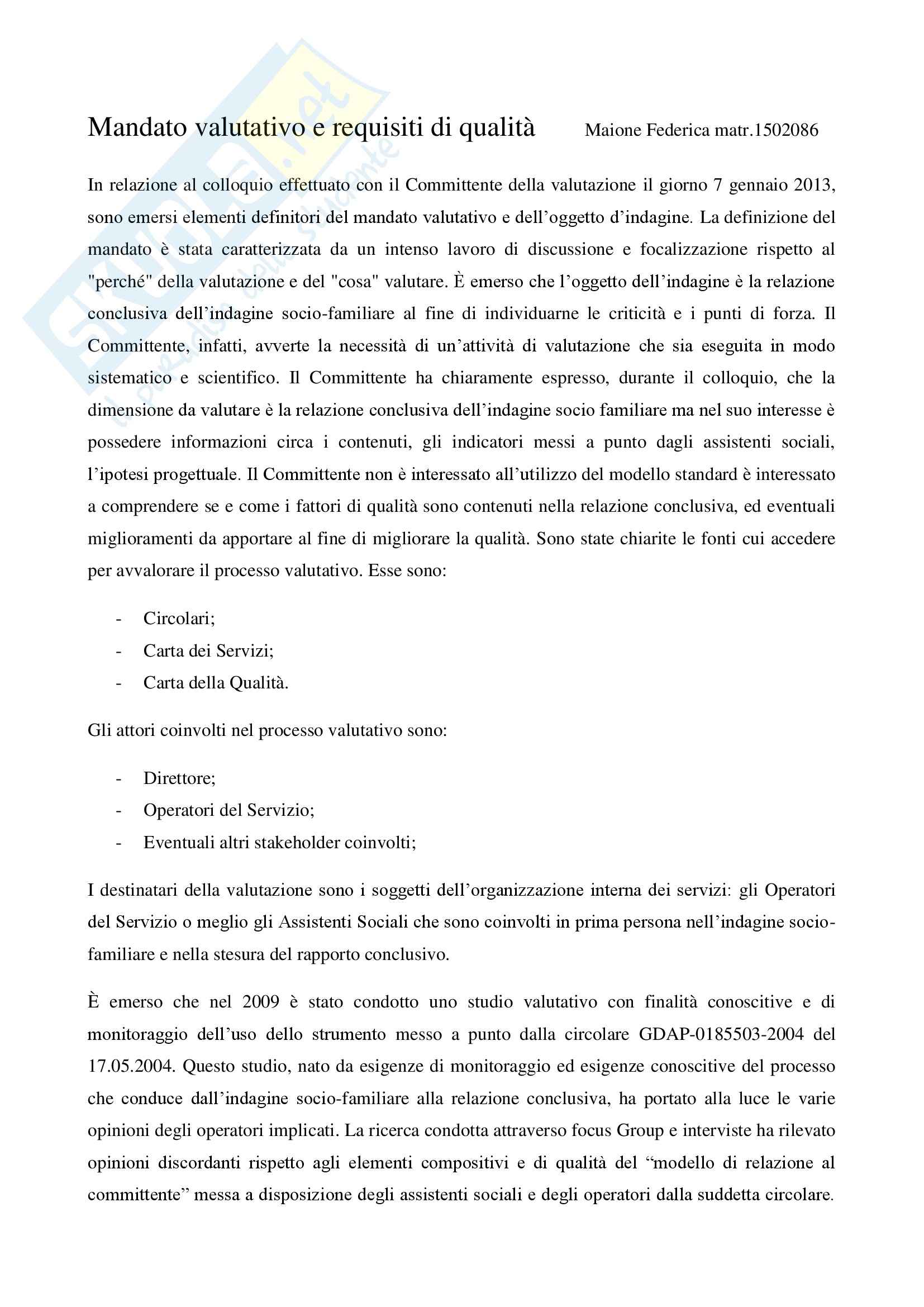 Teorie e metodologie della valutazione - il mandato valutativo e il requisito di qualità Pag. 1