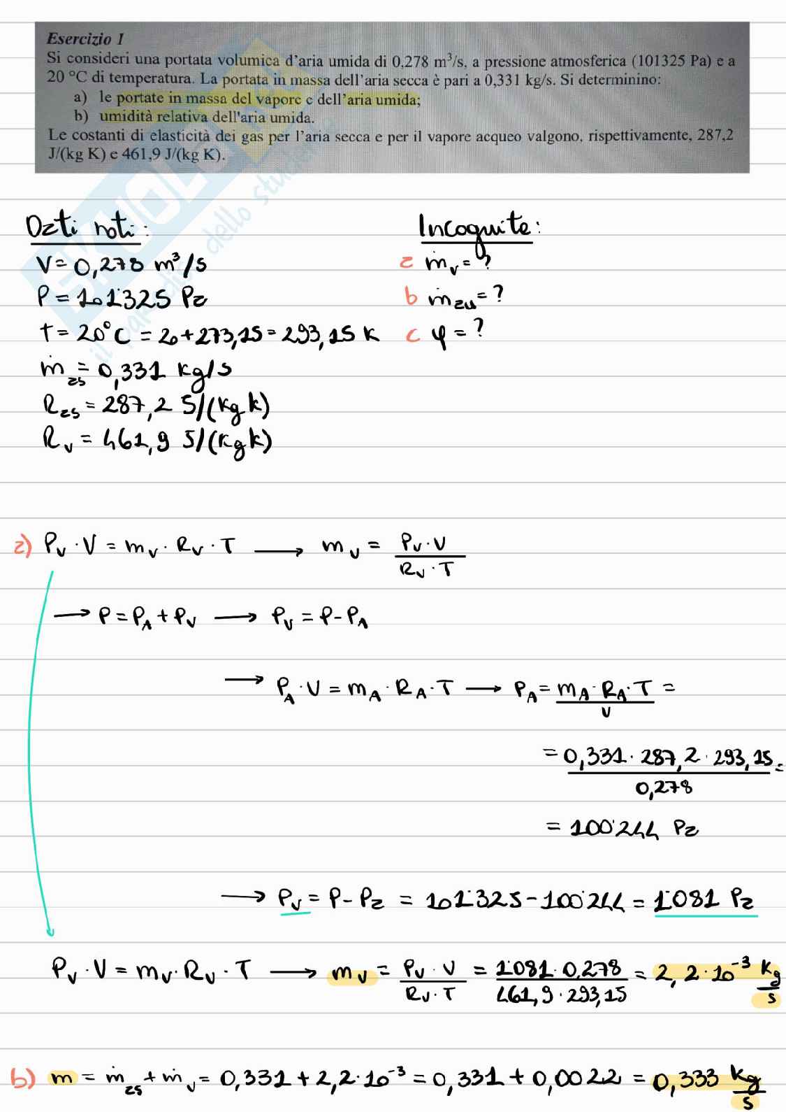 Esercizi esame Fisica tecnica ambientale Pag. 1